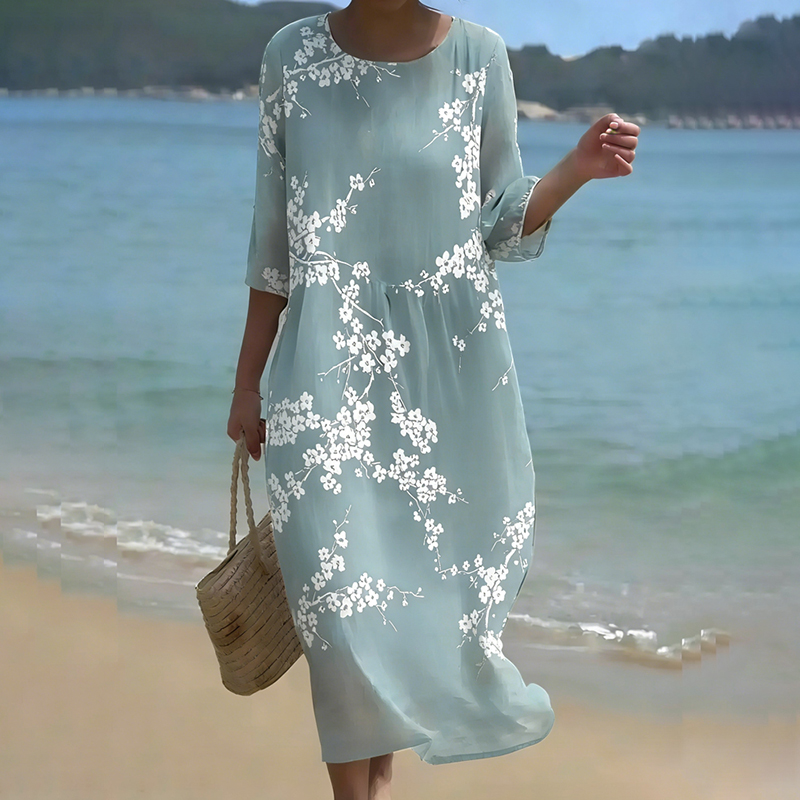 Vintage Floral Art Linen Blend Loose Linen Dress wearshes