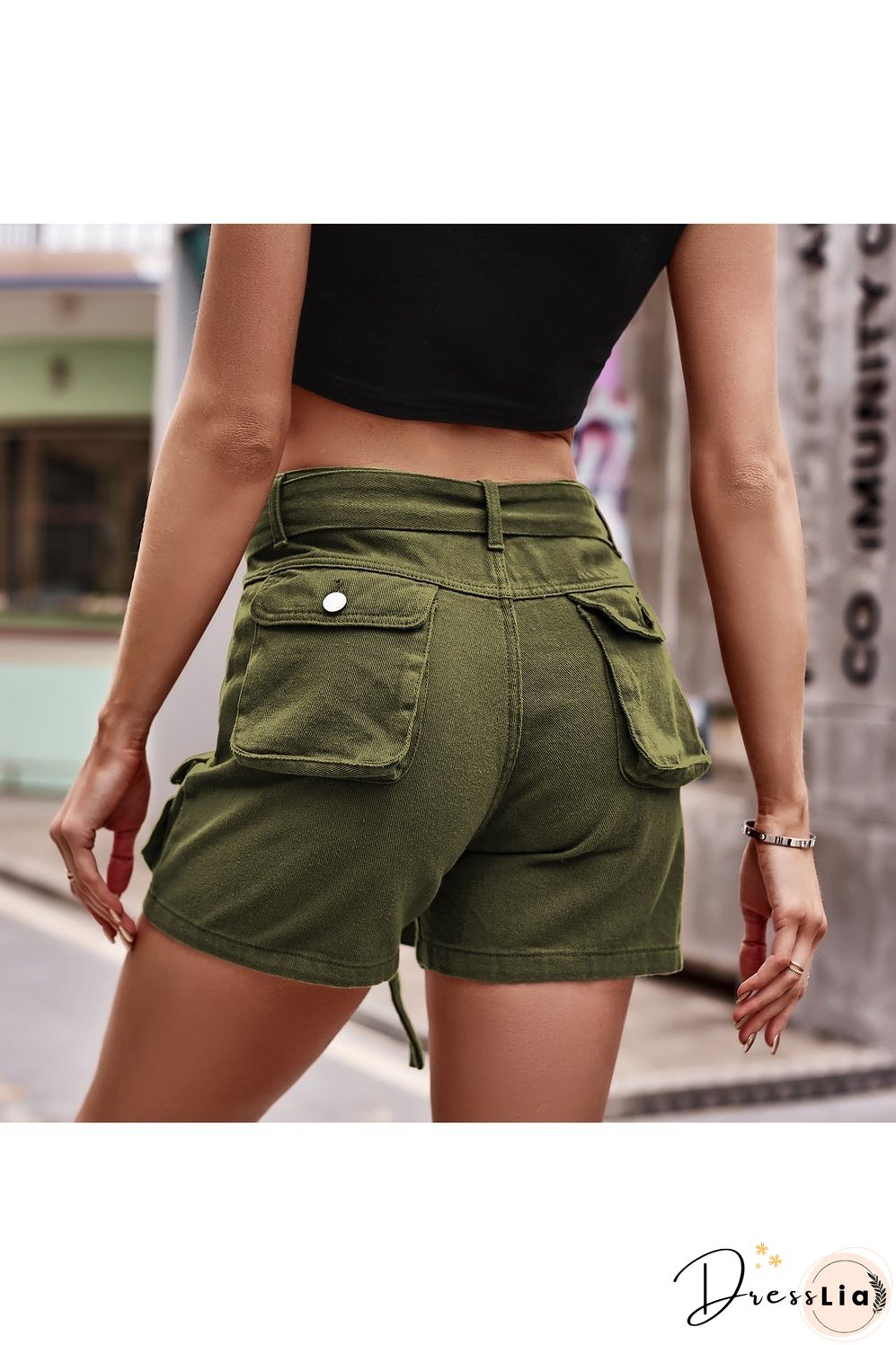 Tie Front Denim Shorts with Pocket