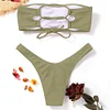 ZAFUL Ribbed Bandeau Bikini Set High Cut Sexy Brazilian Bikini Swimwear Female Bathing Suit Women Sexy Swimsuit Bikini Set