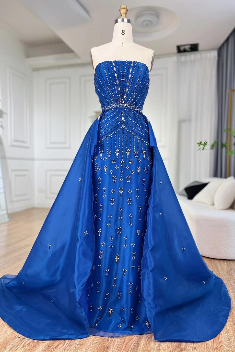 Bellasprom Royal Blue Strapless Sleeveless Mermaid Prom Dress With Beadings Detachable Skirt Bellasprom