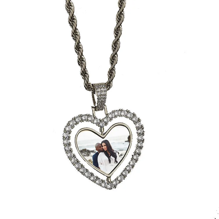 Rotating Heart-shaped Diamond Photo Necklace