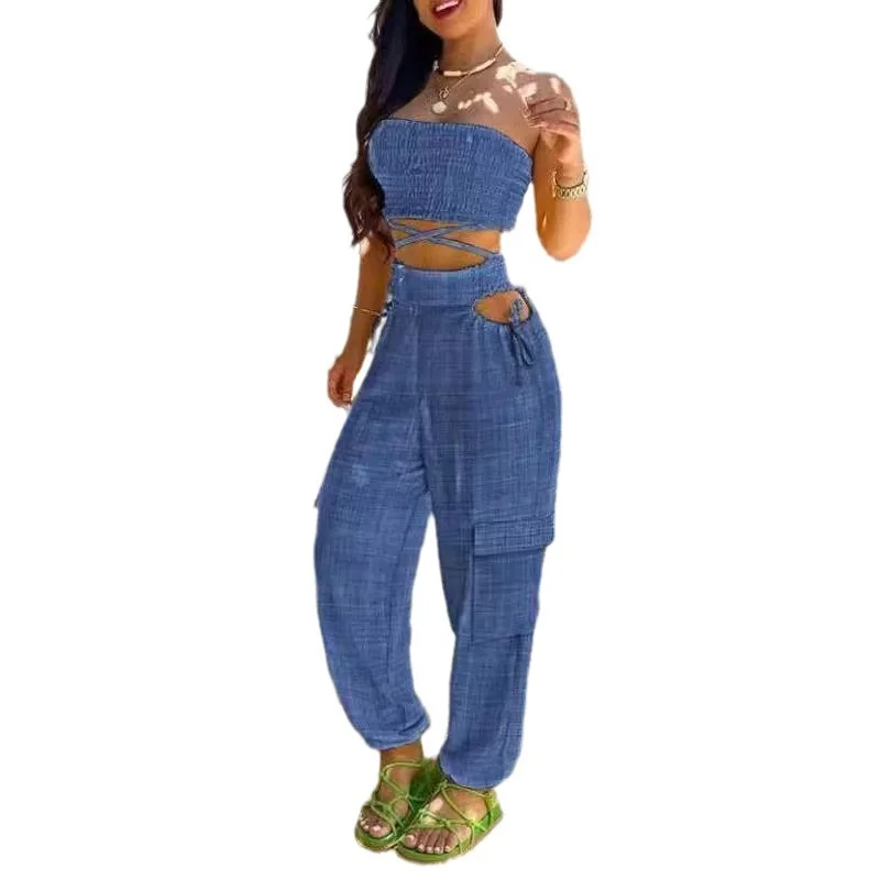 Wongn Wongn New Women's Chest Strap Waist Hole Overalls Trouser Suit