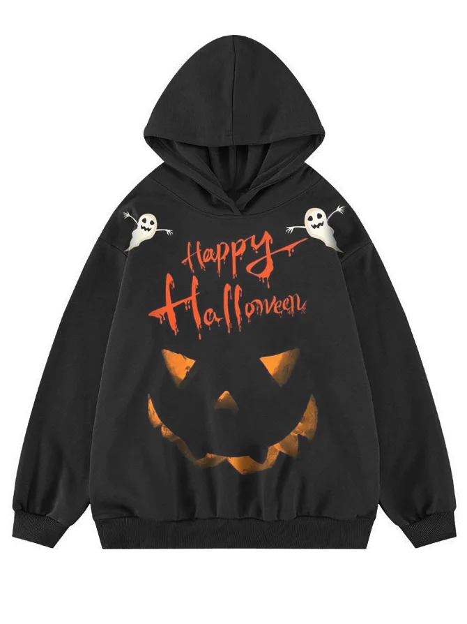 Men's Happy Halloween Pumpkin Cute Ghost Print Hoodie