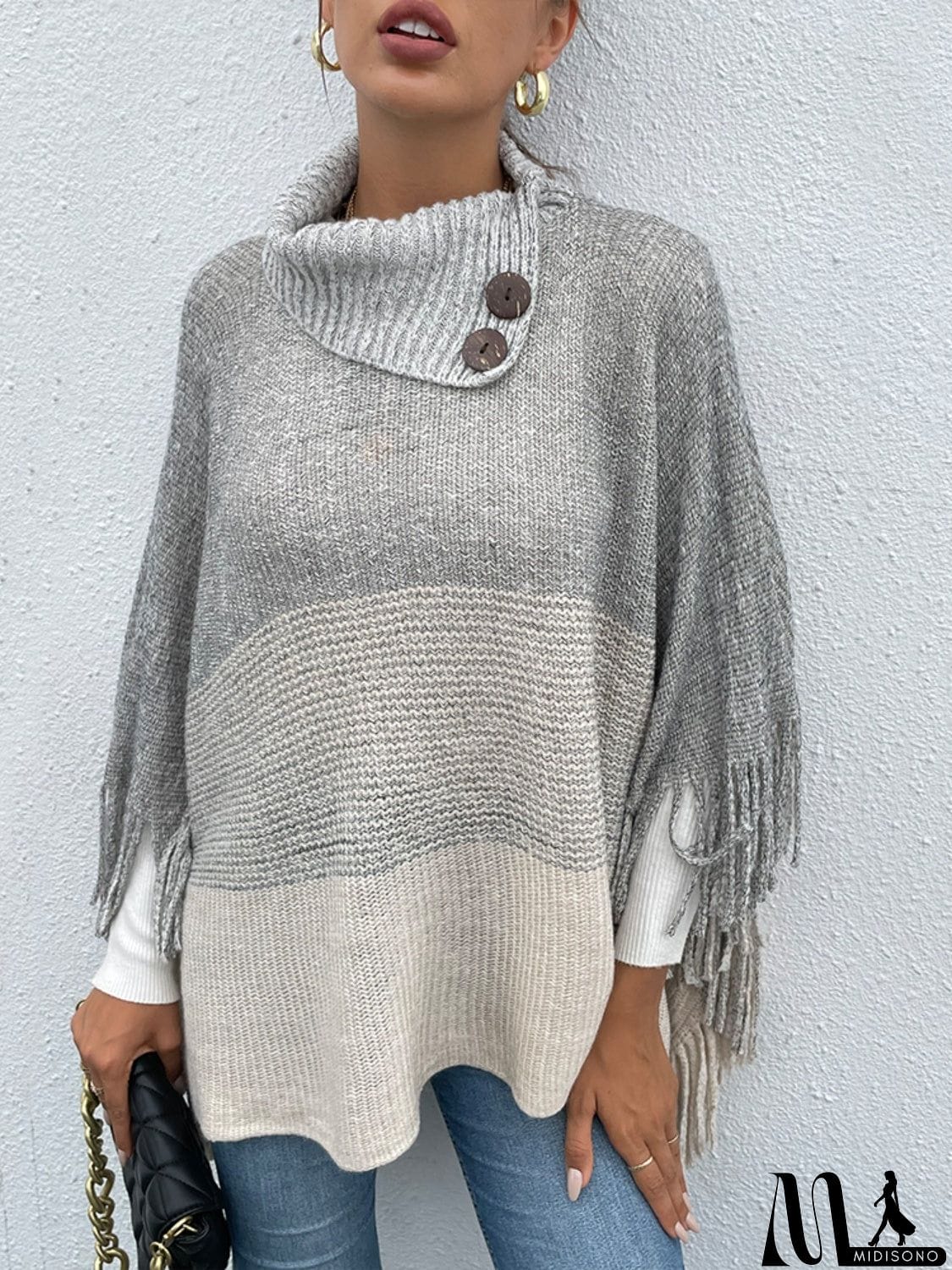MidiSono - Color Block Fringed Sweater