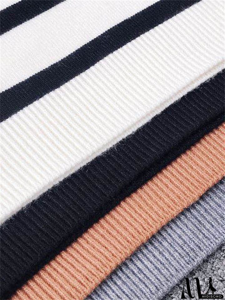 MidiSono - Women's Fashion Knitted Turtleneck Pullover Striped Sweater