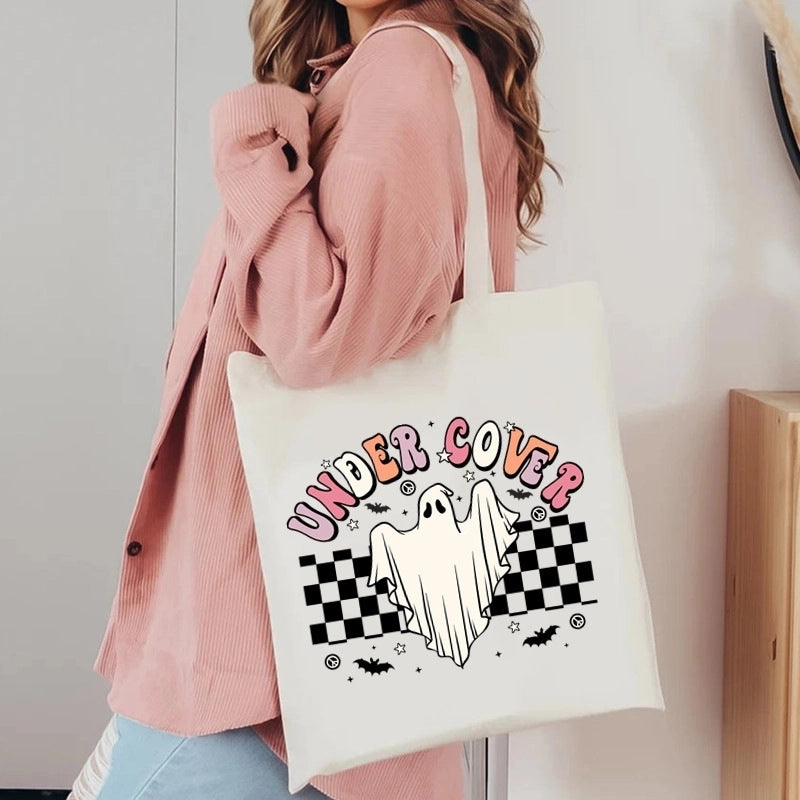 Halloween Unisex Canvas Smile Face Letter Ghost Basic Classic Style Square Open Canvas Bag