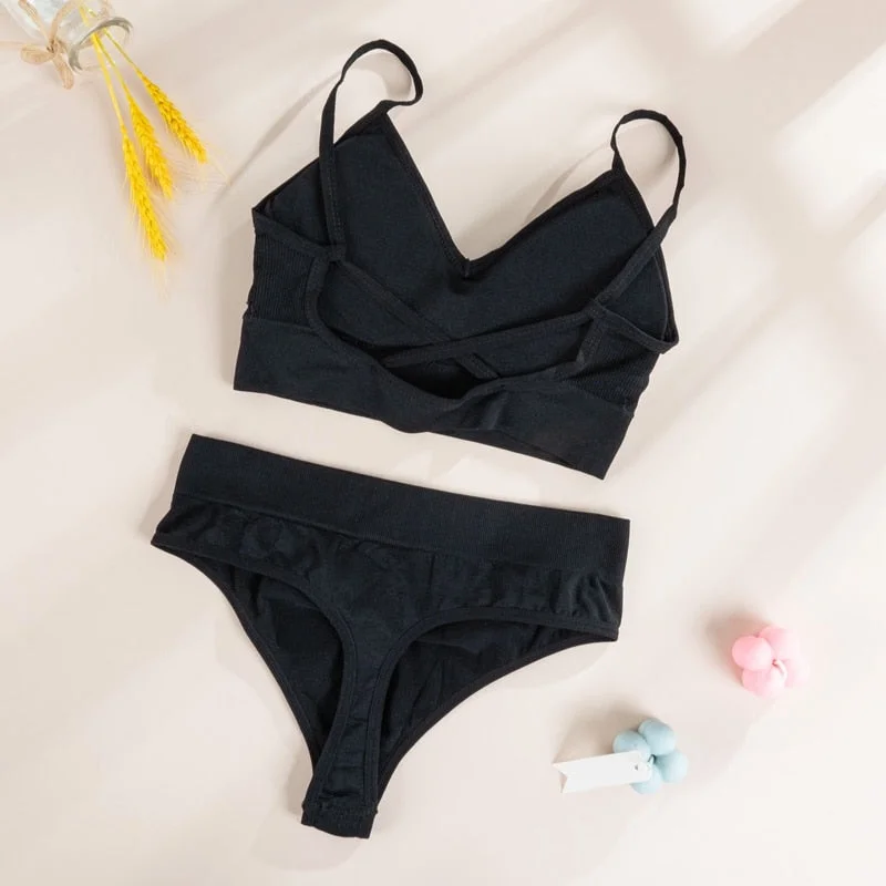 Women Bra Panties Set Sexy G-String Push Up Bra Crop Top Seamless Underwear Active Bra Thongs Female Top Lingerie Set