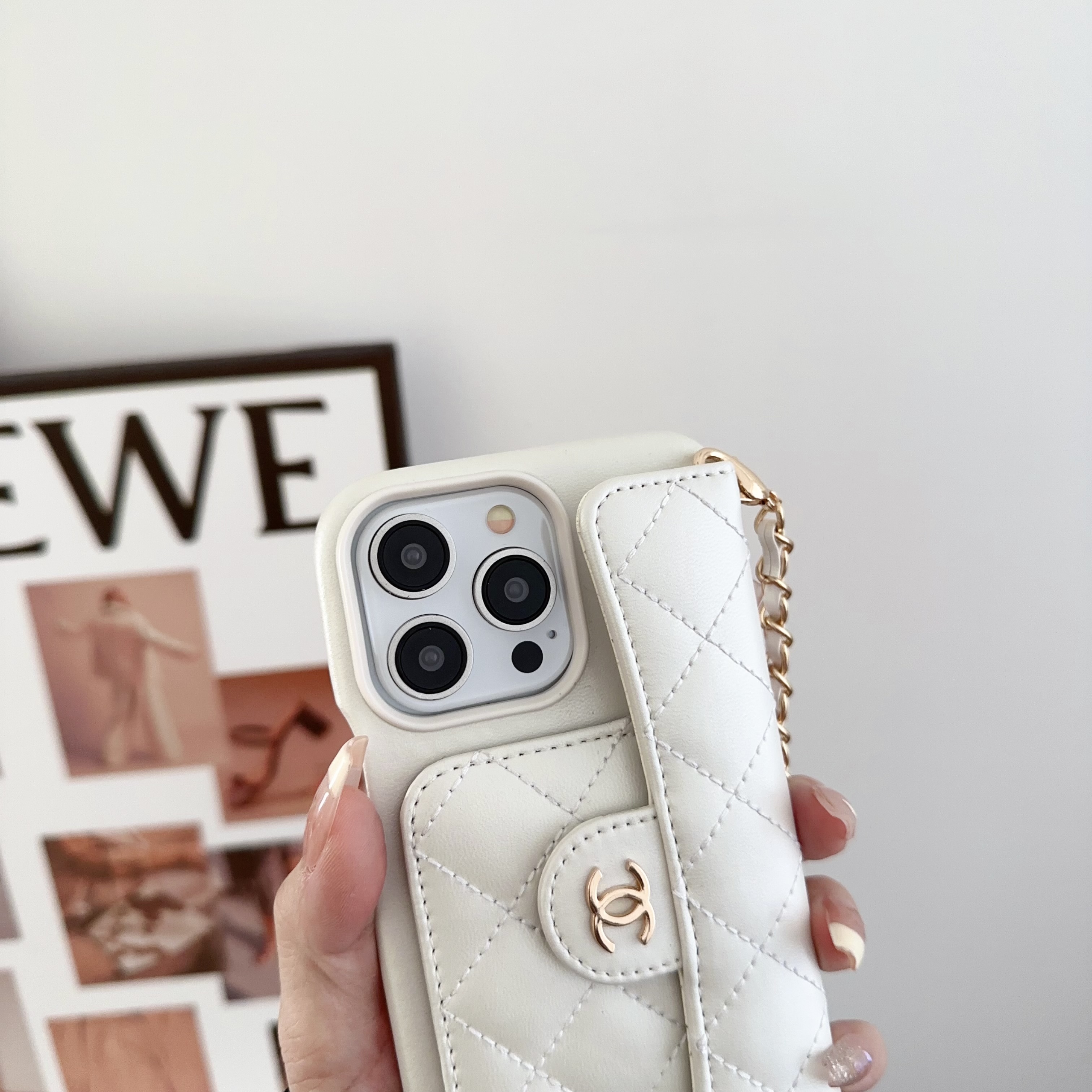 Chanel Official Hand Chain Cardholder Leather iPhone Case Crossbody Cord
