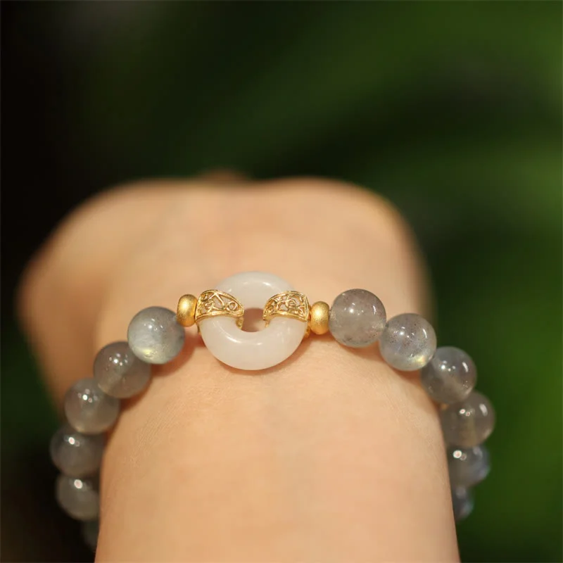 Natural Moonstone Heitan Jade Peace Buckle Healing Bracelet