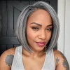 Salt and Pepper Grey Glueless Straight Bob Hair Wig