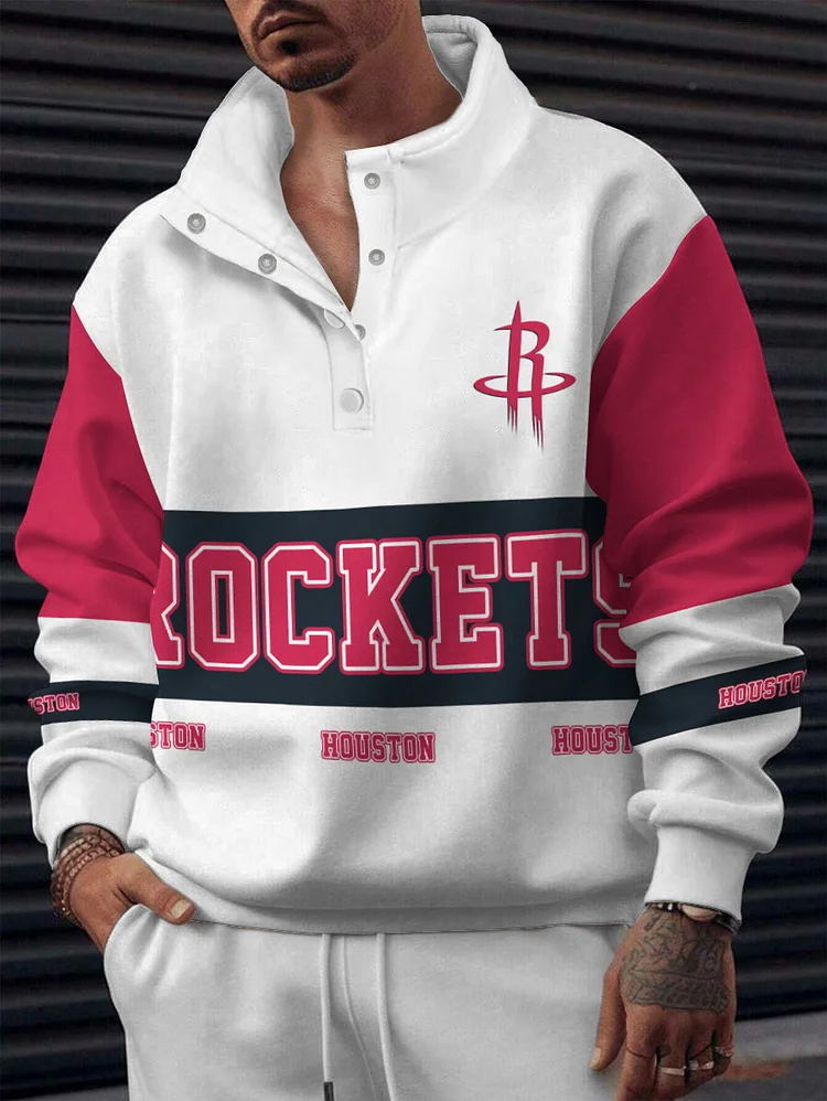 Houston Rockets  2025 New Design Casual Snap Mockneck Pullover
