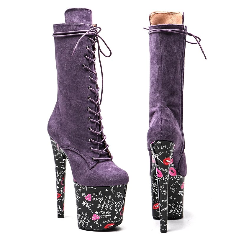 TAAFO 20CM/8Inch Suede Style Platform Disco Party High Heels Shoes Pole Dance Boot