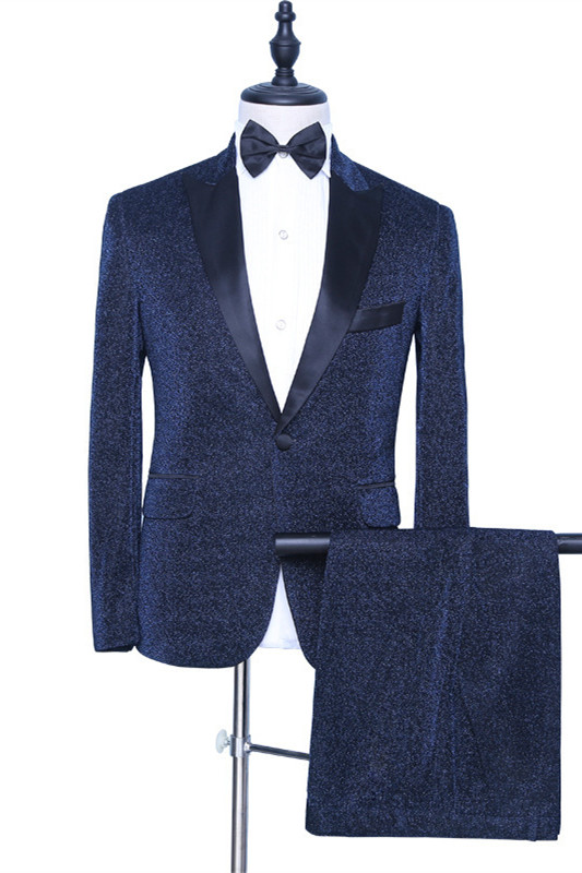 Bellasprom Morden Sparkly Wedding Suit For Groom Dark Navy With Peaked Lapel Bellasprom