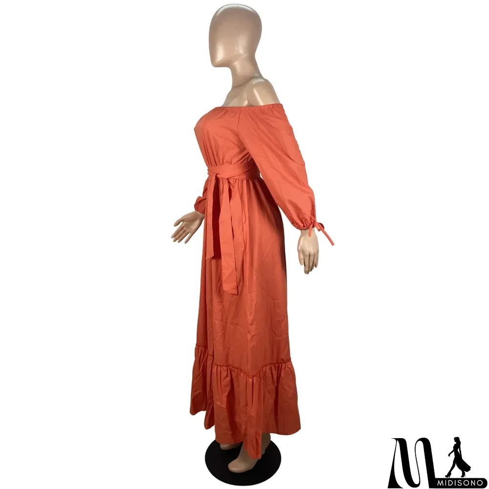 MidiSono - Autumn And Winter One-shoulder Loose Dress With Belt