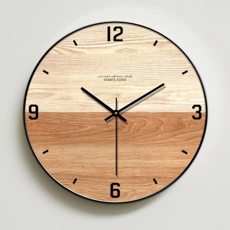 Modern Simple Wooden Wall Clock Silent for Bedroom Wall Art Decor Big Wall Clocks Wood Nordic Style Hanging Watch 14 inch