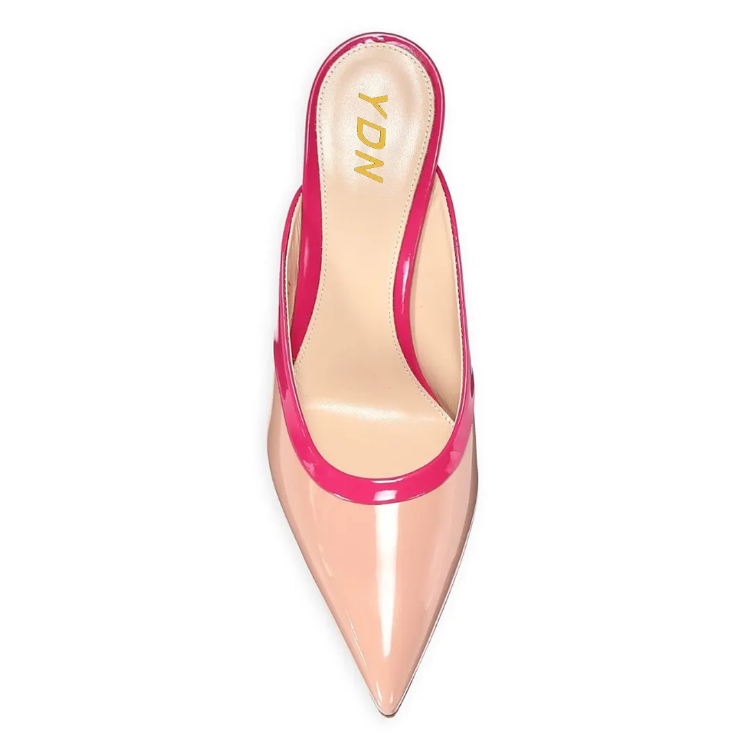 Nude & Pink Stiletto Heel Women's Mules Shoes with Pointed Toe