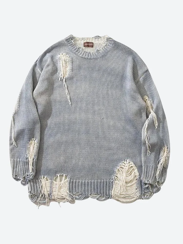 Brownm Tasseled Distressed Sweater
