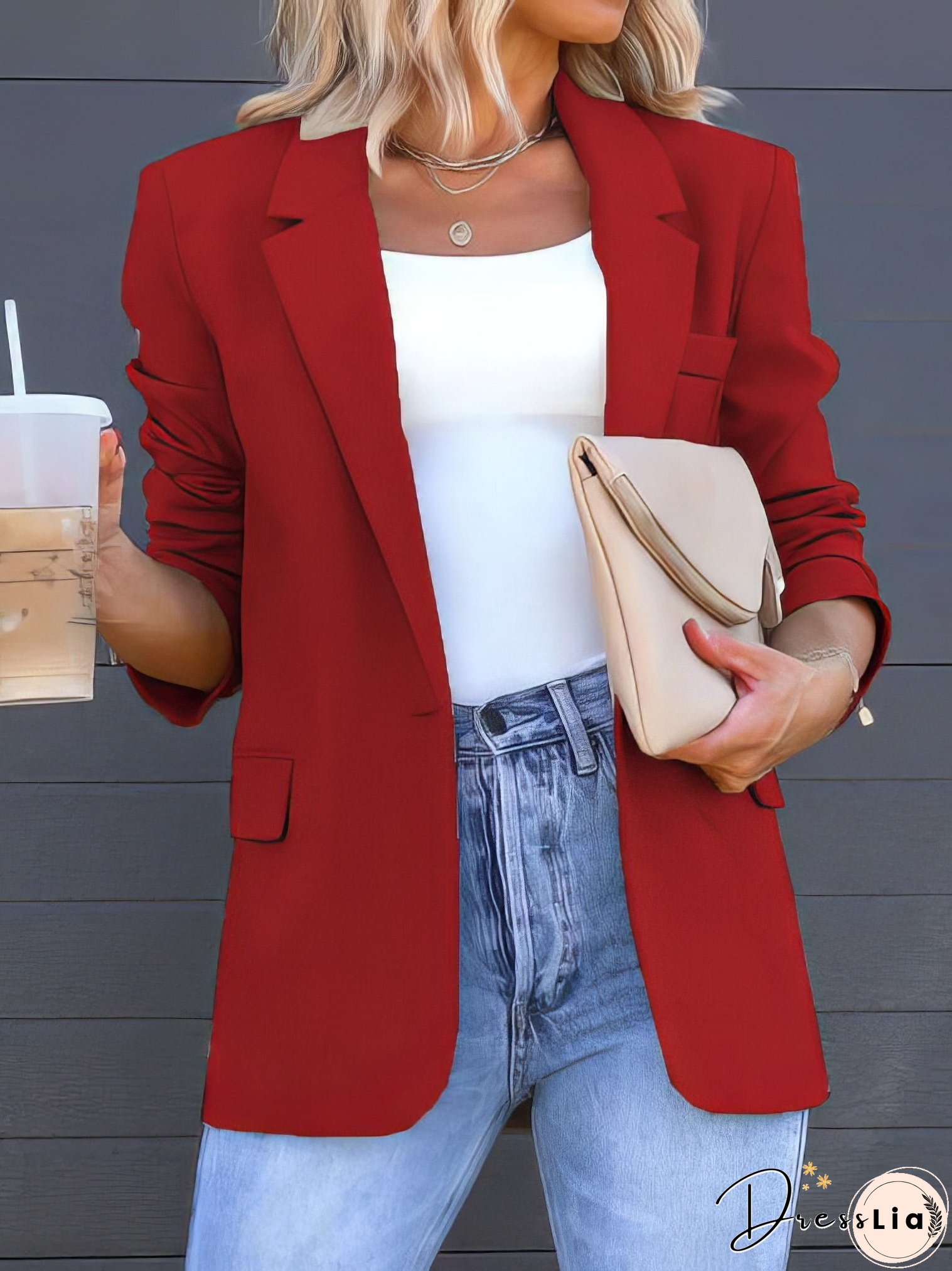 Casual Solid Lapel Slit Pocket Blazer