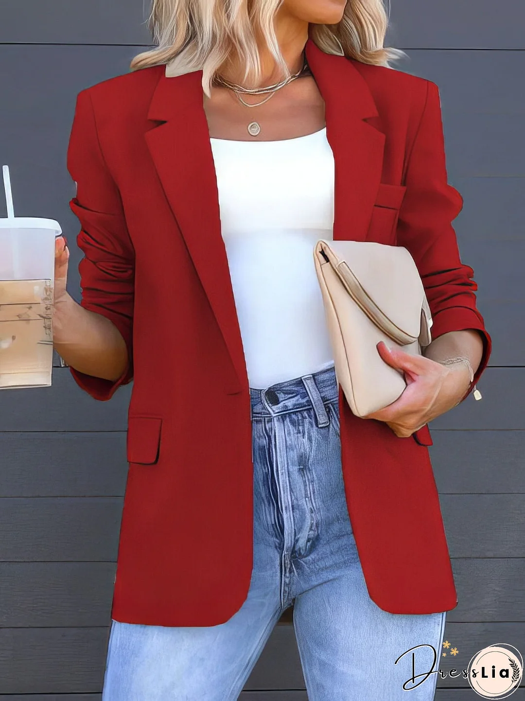 Casual Solid Lapel Slit Pocket Blazer