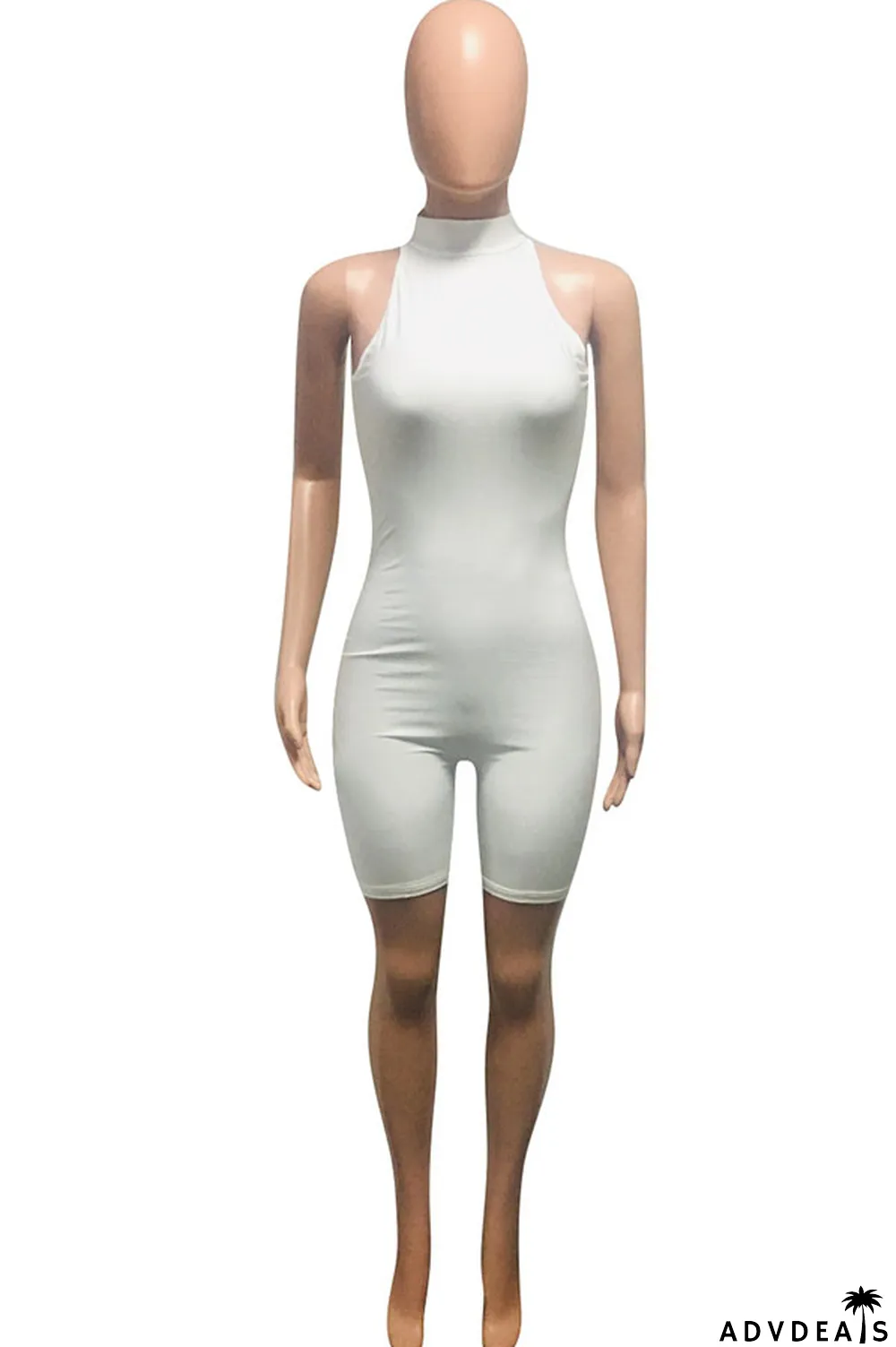 Grey Fashion street Solid Milk. Sleeveless O Neck Jumpsuits