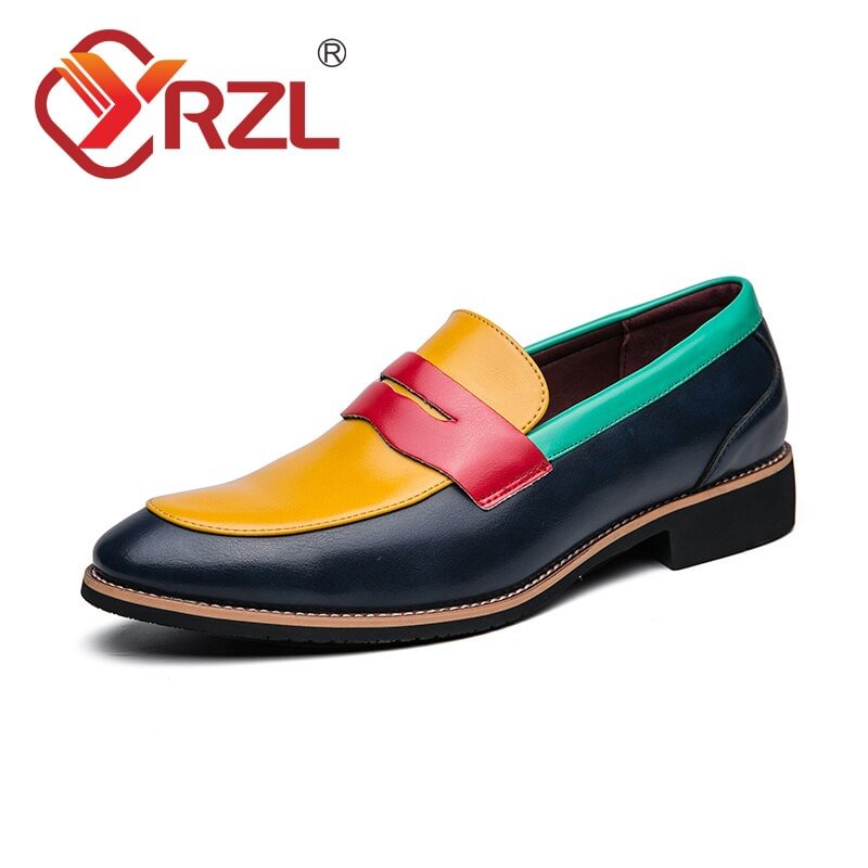 YRZL Leather Shoes for Men Leather Flats Shoes Slip On Outdoor Casual Shoes Low Top Lazy Shoes 2 Colors Men Leather Shoes