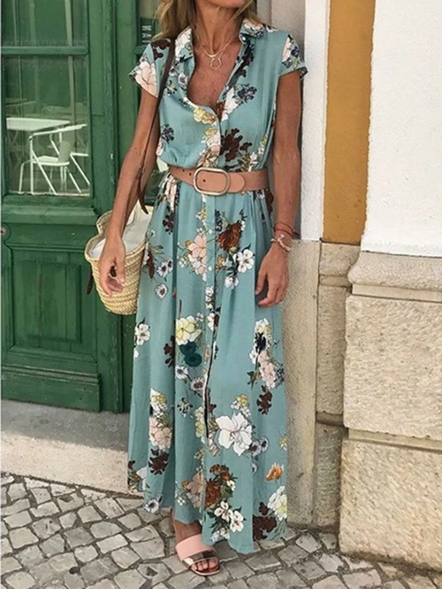 Vacation Style V-Neck Sunflower Dress