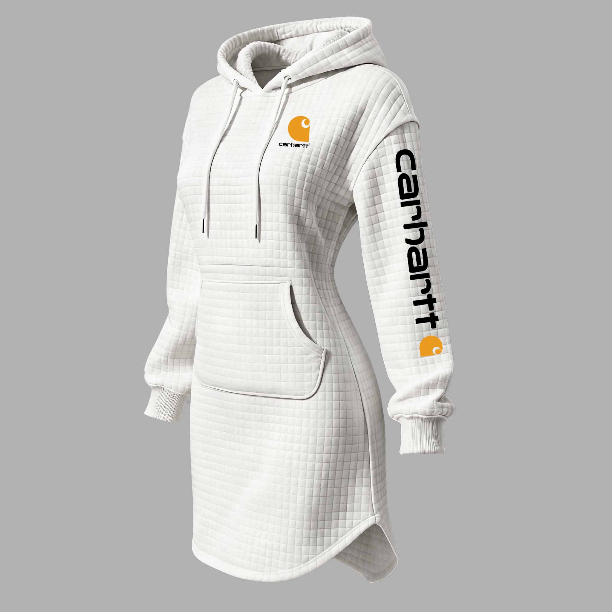 Women's Vintage White Waffle Quilted Plaid Hoodie Dress