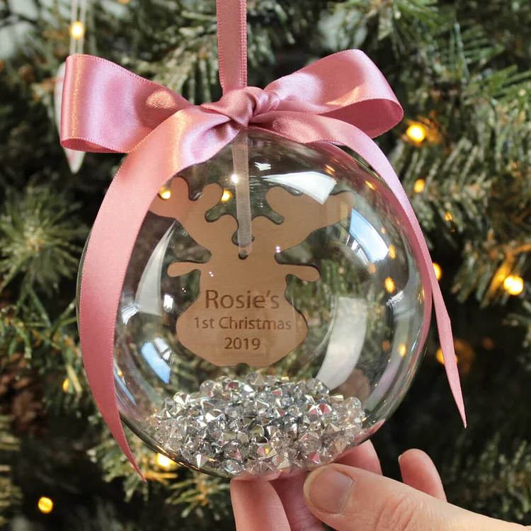 Personalized Reindeer Ball Ornament Custom 1st Christmas Bauble Gifts