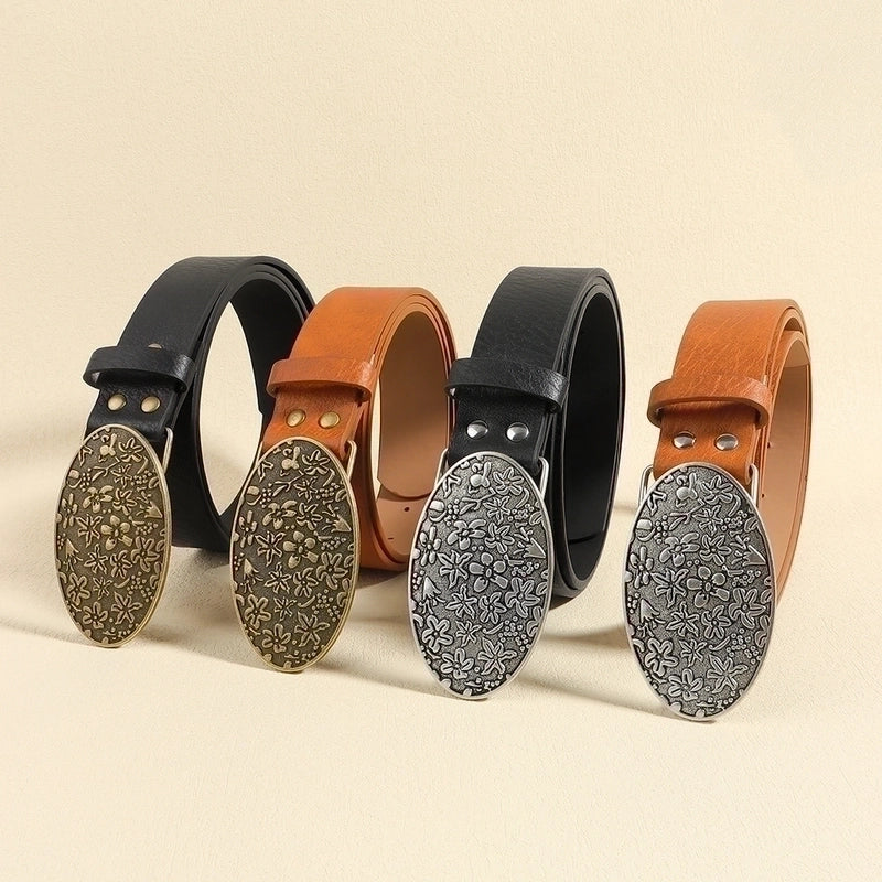 Retro Geometric Pu Leather Alloy Plating Women’s Leather Belts