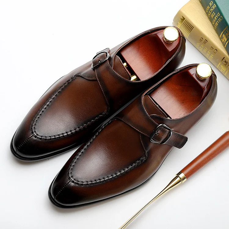 【PLUS SIZE】Men's British Pointed Toe Buckle Formal Business Leather Shoes