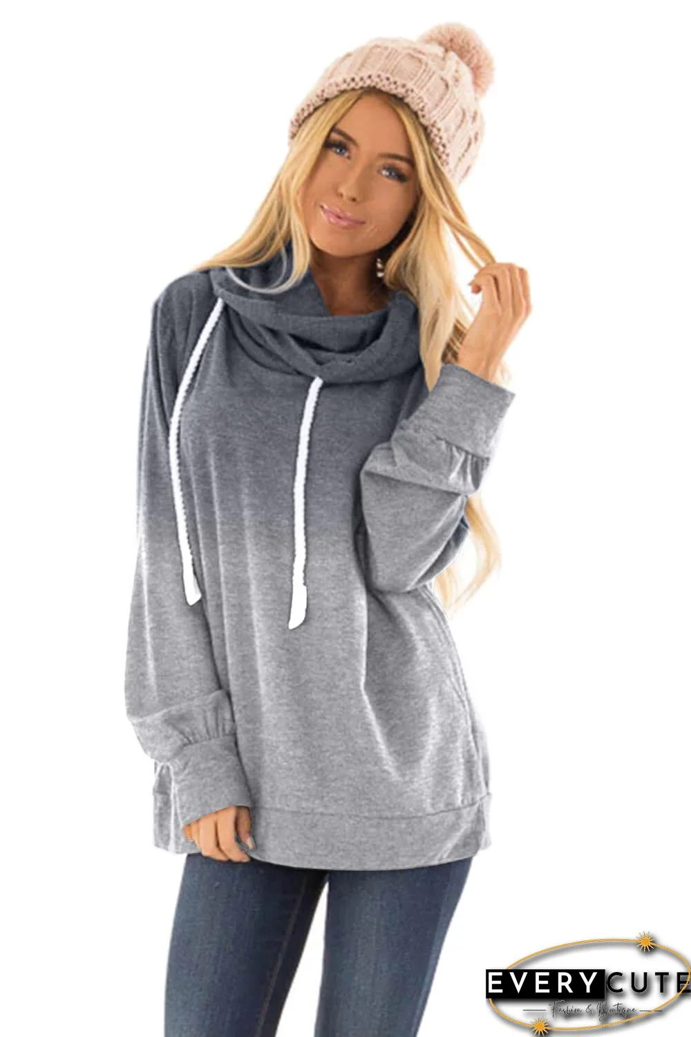 Gray Ombre Pullover Long Sleeve Hoodie