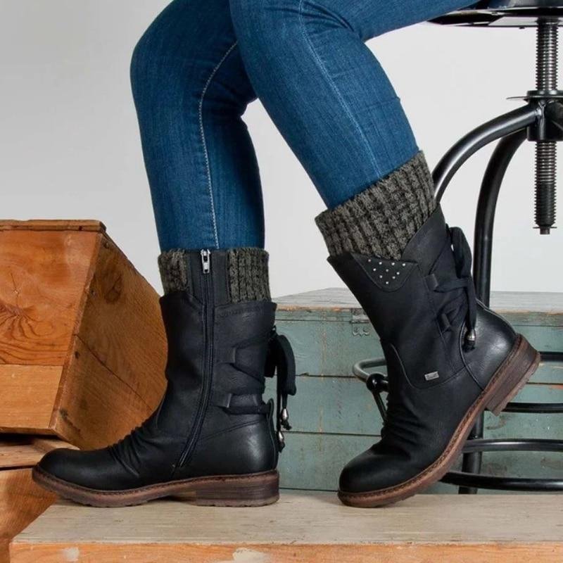 Suede Women Winter Mid-Calf Boot Flock Winter Shoes Ladies Fashion Snow Boots Shoes Thigh High Suede Warm Botas Zapatos De Mujer 1108