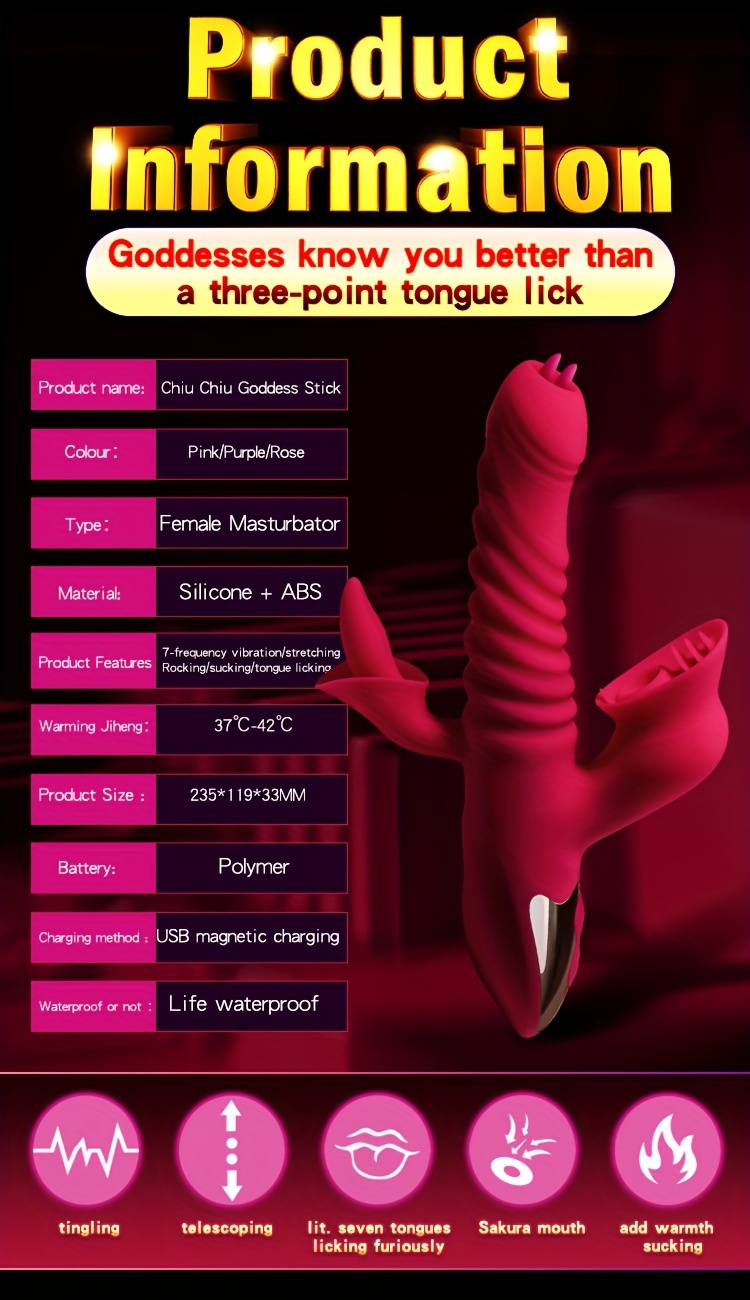 Female Sex Vibrator, G-spot Tongue Licking Triple Design