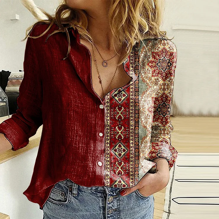 Vintage Totem Colorblock Print Shirt