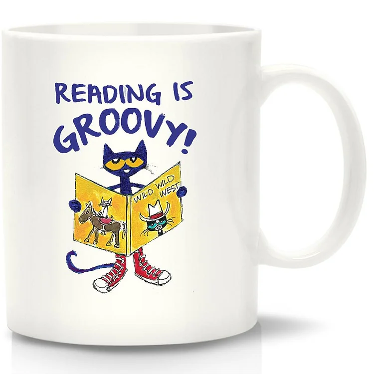 Reading is Groovy Pete Cat White Mug-Annaletters