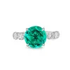 18K White Gold 2.5ct Round Colombian Lab Emerald 4 Calw Prong Ring with 8 Round Lab Diamond Side-stones
