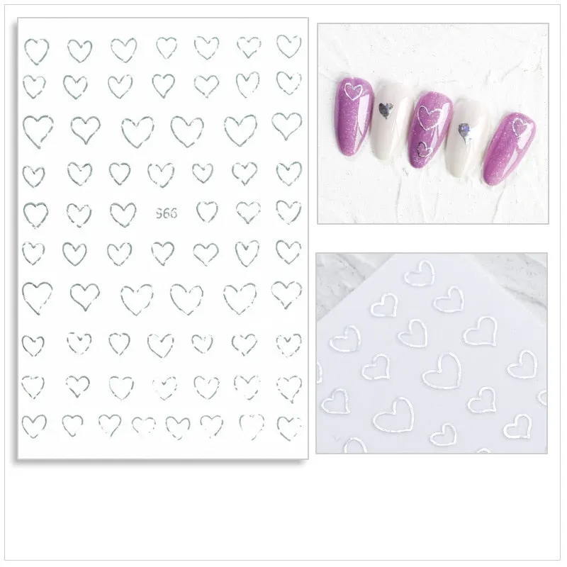 Black Red 3D Nail Sticker Self Adhesive Love Heart Star Butterfly Flower Nail Decals Slider DIY Nail Art Decoration-Nail Inspo