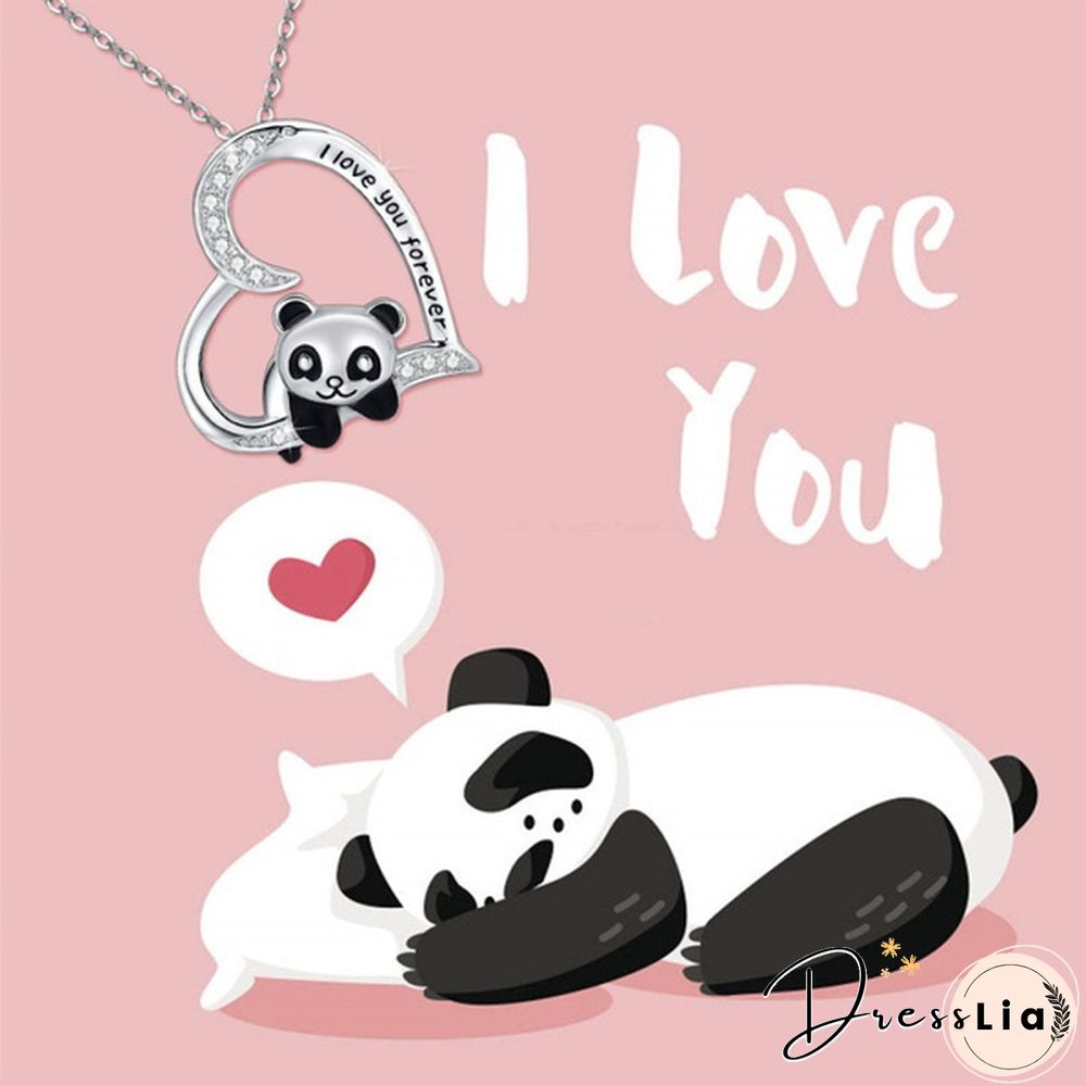 925 Sterling Silver Necklace - I Love You Forever Jewelry Gifts for Women/Daughter/Lover Panda Necklace Cute Heart Animal Pendant Panda Necklace