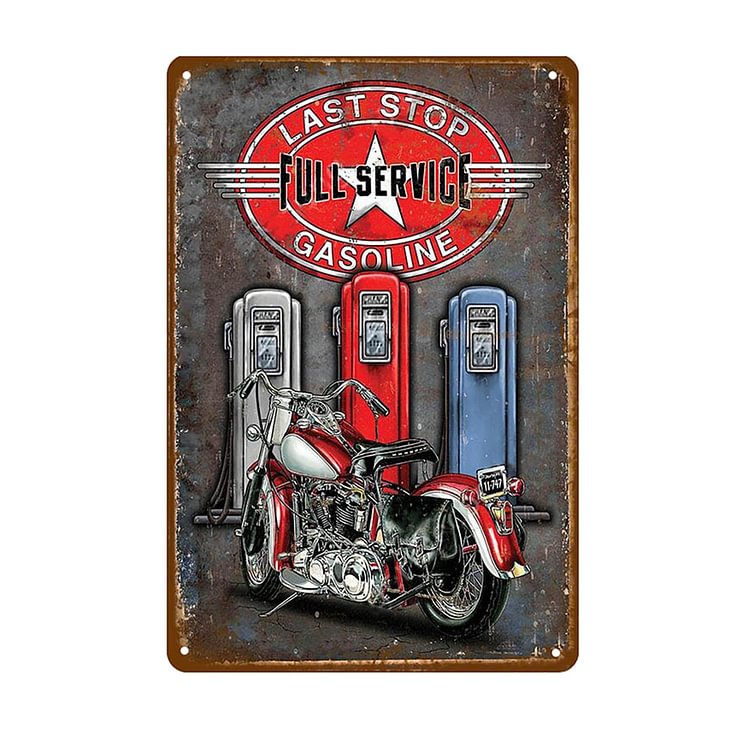 Last Stop Full Service Gasoline - Vintage Tin Signs/Wooden Signs - 7.9x11.8in & 11.8x15.7in