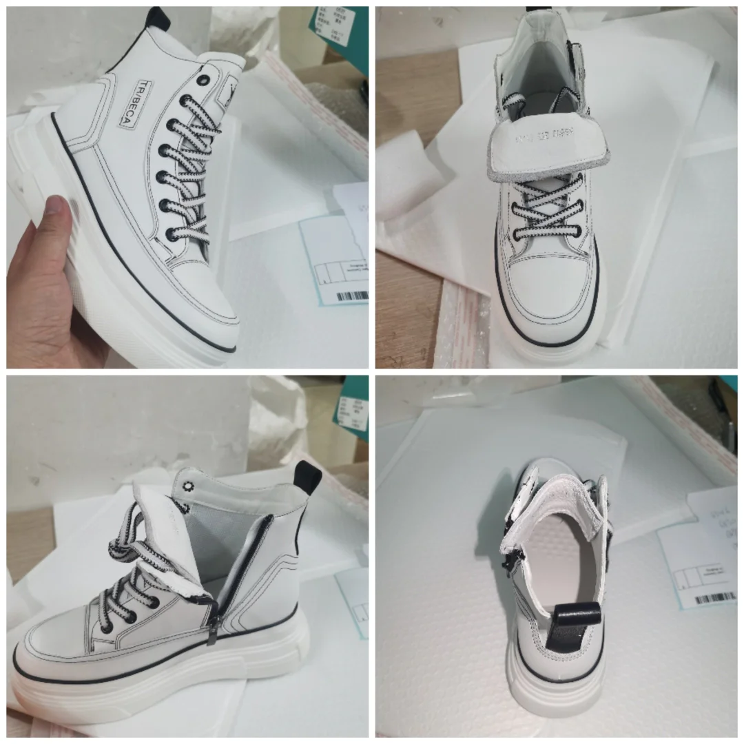 Fujin 7cm Platform Wedge Sneakers Hidden Heel High Top Genuine Leather Women Casual Shoes Sneakers Za Fashion Casual Boots White