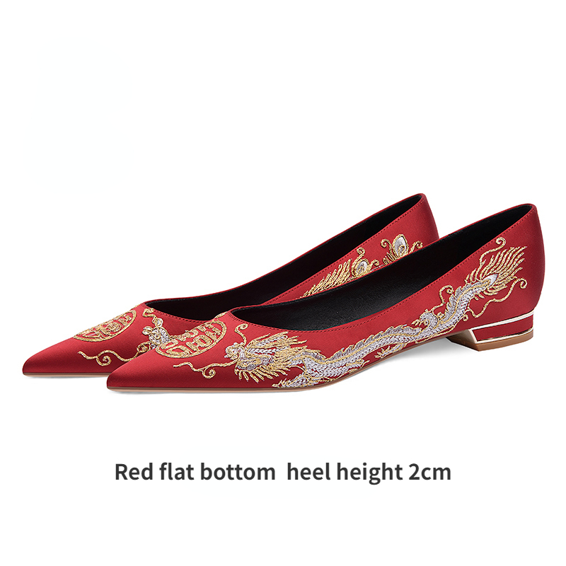 GOOSHOE Red Women's Wedding Shoes Dragon And Phoenix Embroidered Wedding Dress L Dress High Heels