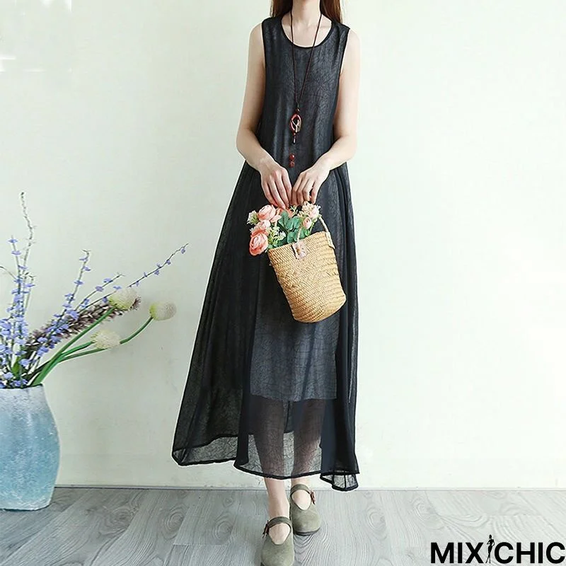 Long Chiffon Temperament Dress With Vest