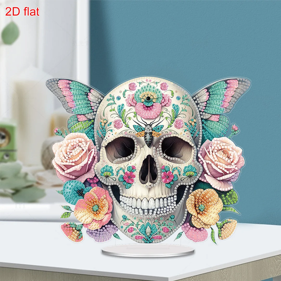 2D Flat Acrylic Butterfly Skull DIY Desktop Diamond Art Kits for Adults Beginner