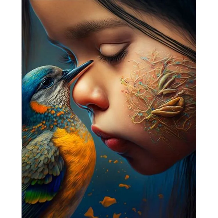 Bird And Girl 40*50CM (Canvas) Full Round Drill Diamond Painting gbfke