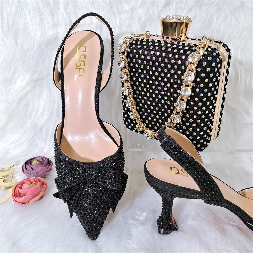 Solid Color Pointy Fashion Sandals Combination Metal Diamond Chain Handbag-PABIUYOU- Women's Fashion Leader