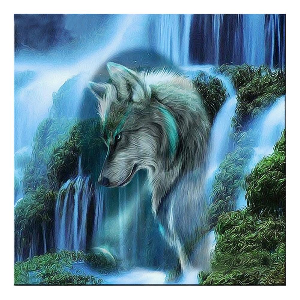Waterfall Wolf Round Drill Diamond Painting 35X35CM(Canvas) gbfke