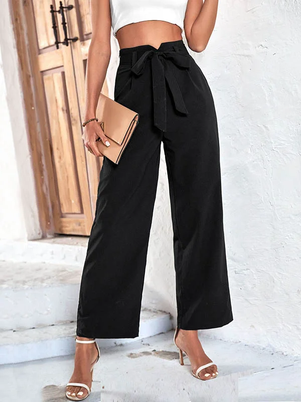 Ribbed Solid Color High Waisted Wide Leg Casual Pants Bottoms