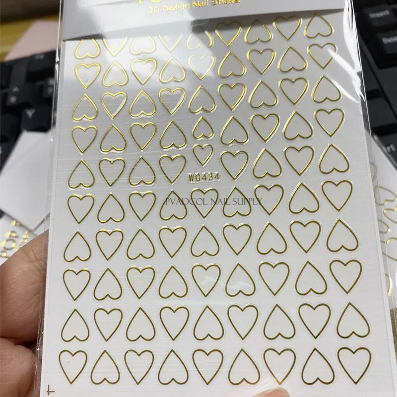 Nail Art 3D Stickers Decals Hearts Gold Manicure Nails Design Adhesive Sticker Wraps Tip Decoration-Nail Inspo