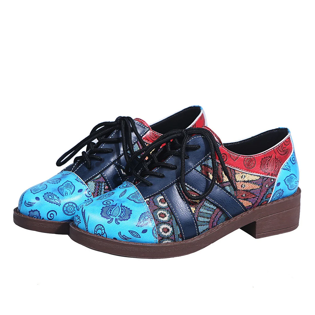 Women's Graphic Round Toe Low Heel Casual Low Boots