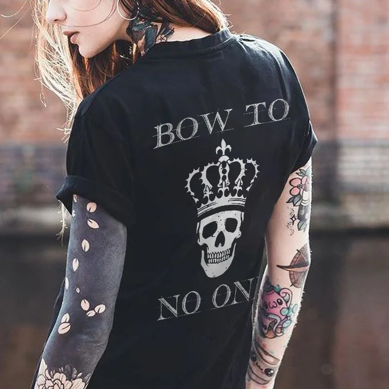 BOW TO NO ONE Crown skull print t-shirt designer - Krazyskull
